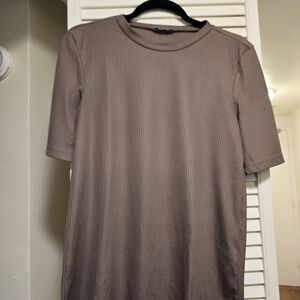 Zara Woman Short Sleeve Ribbed Shirt - Taupe